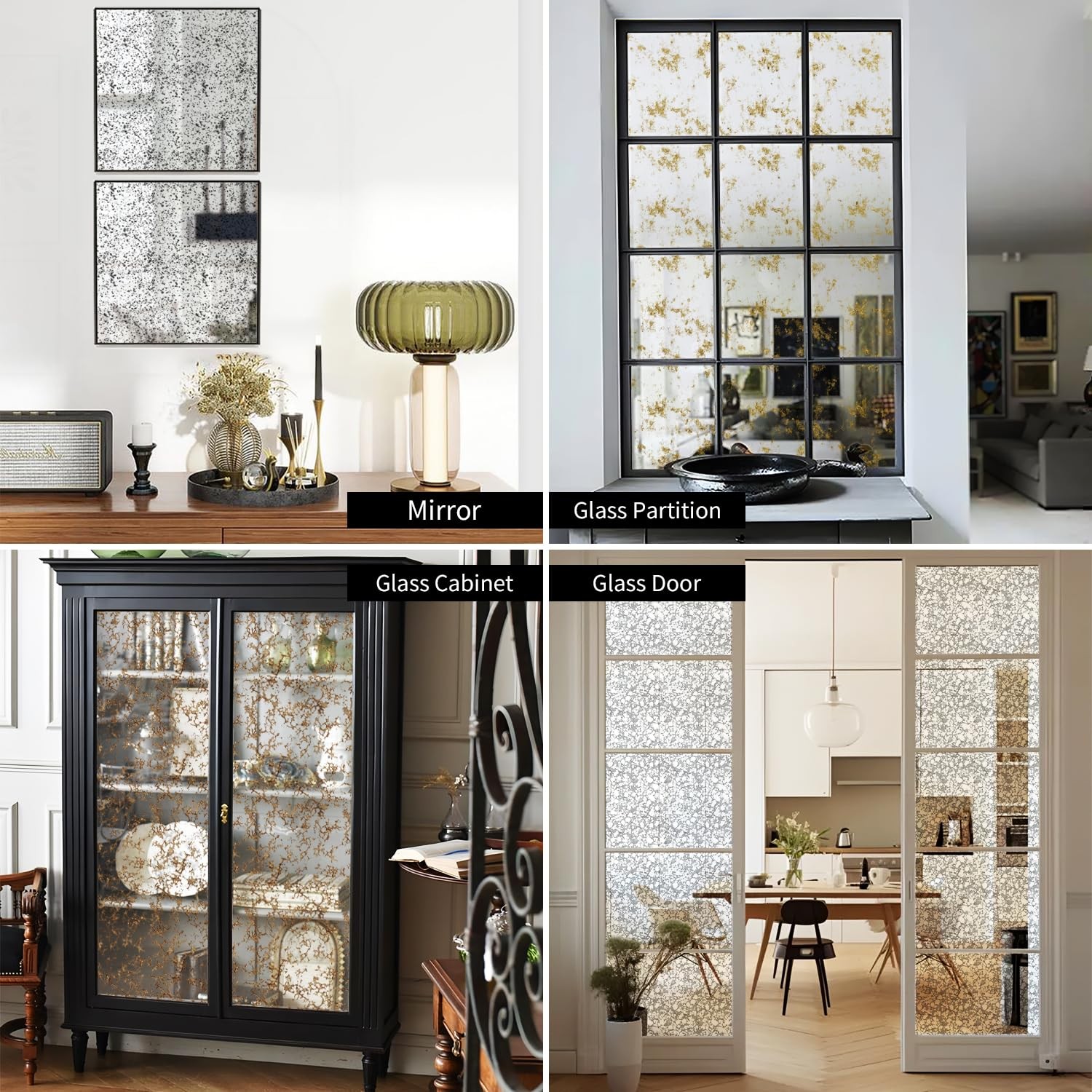 Static Cling Faux Antique Mirror Texture Window Film, Luxury Antique Copper B…