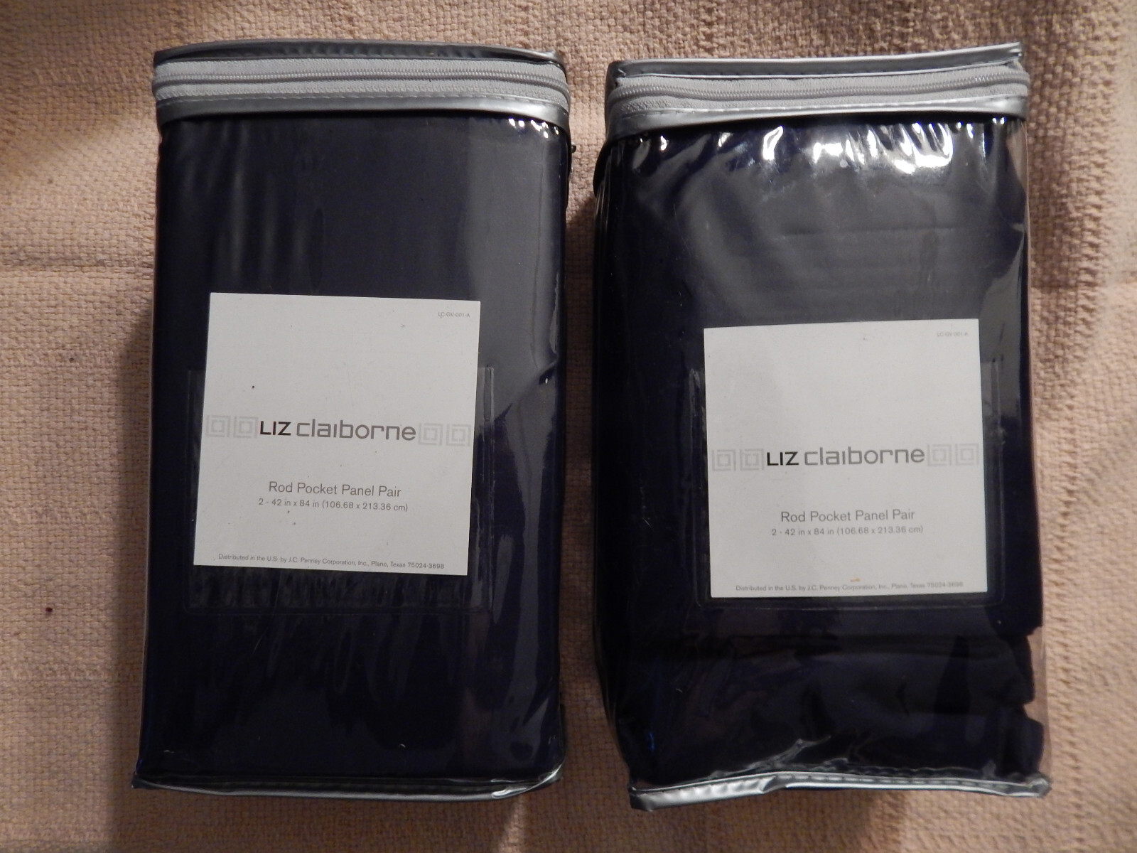 2 Liz Claiborne Home Curtains Rod-Pocket Navy Blue 42in X 84in NEW $240 Value