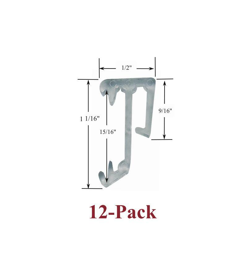 1″ Single Slat CLEAR VALANCE CLIPS for Horizontal Wood or Mini Blinds (12-Pack)