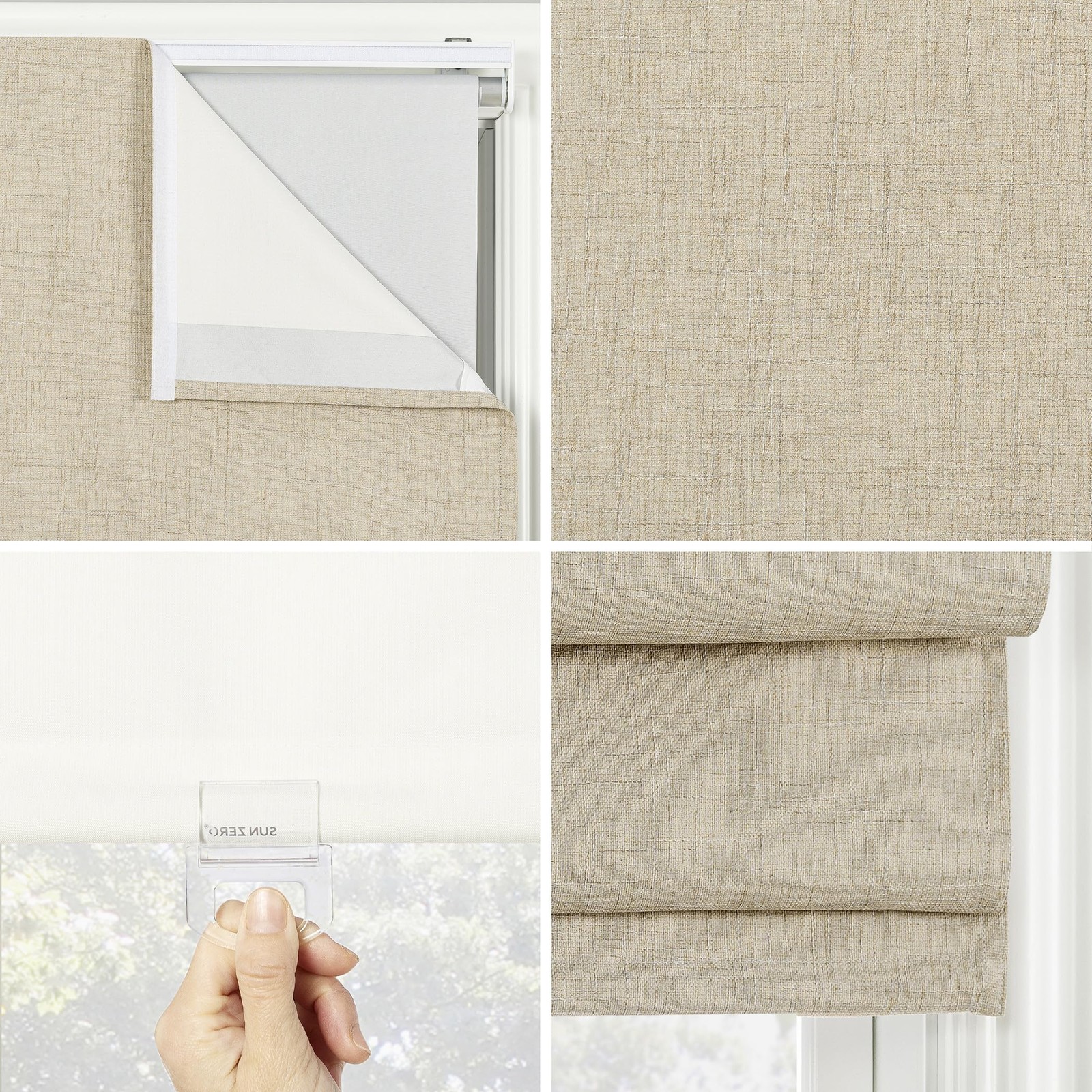 Seraphina Textured 100% Total Blackout Cordless Roman Shade Taupe 35″W x 64″H