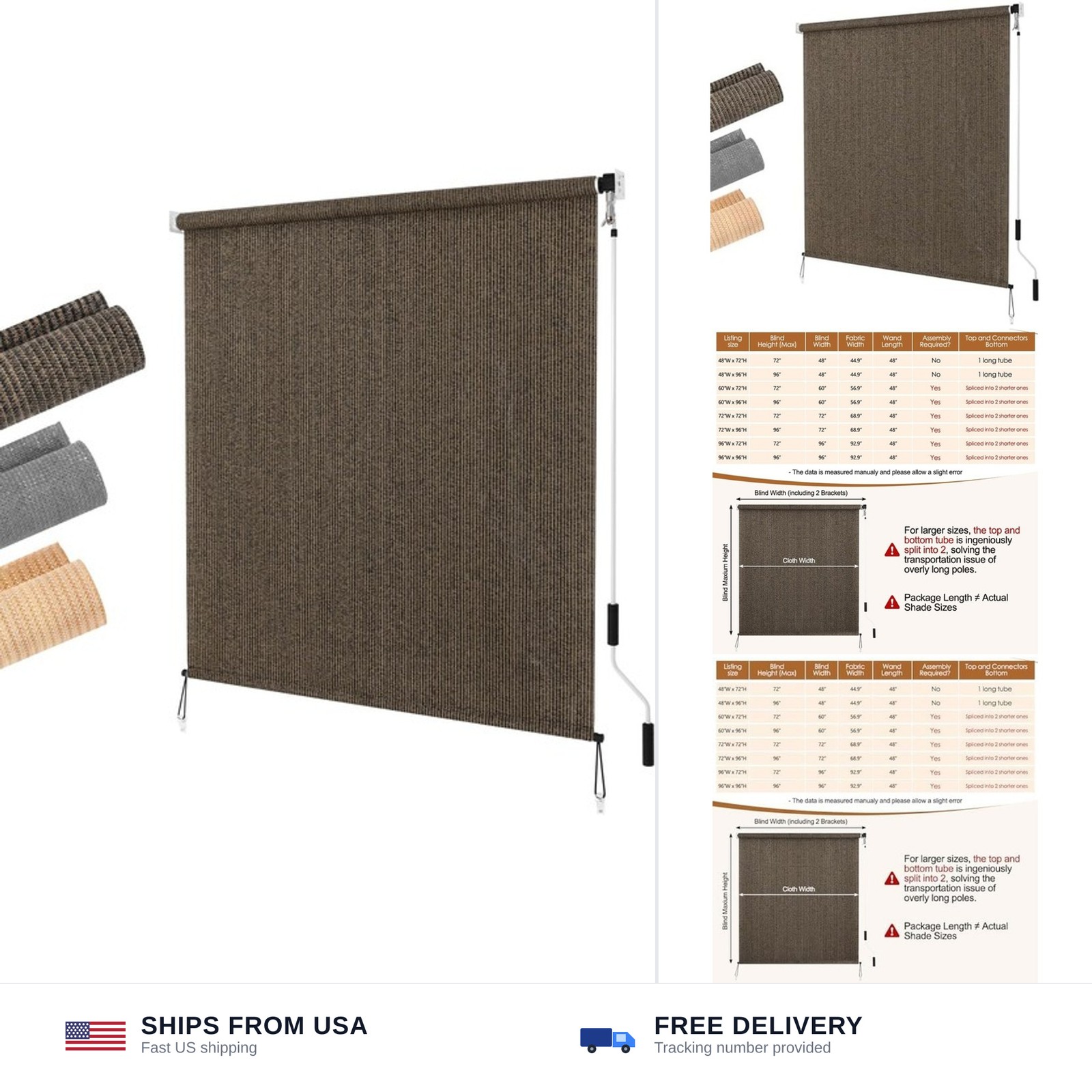 LUCKUP Outdoor Sunshade Roller Shades 4’Wx6’H (48″ Wx72 H), Roll up Exterior …