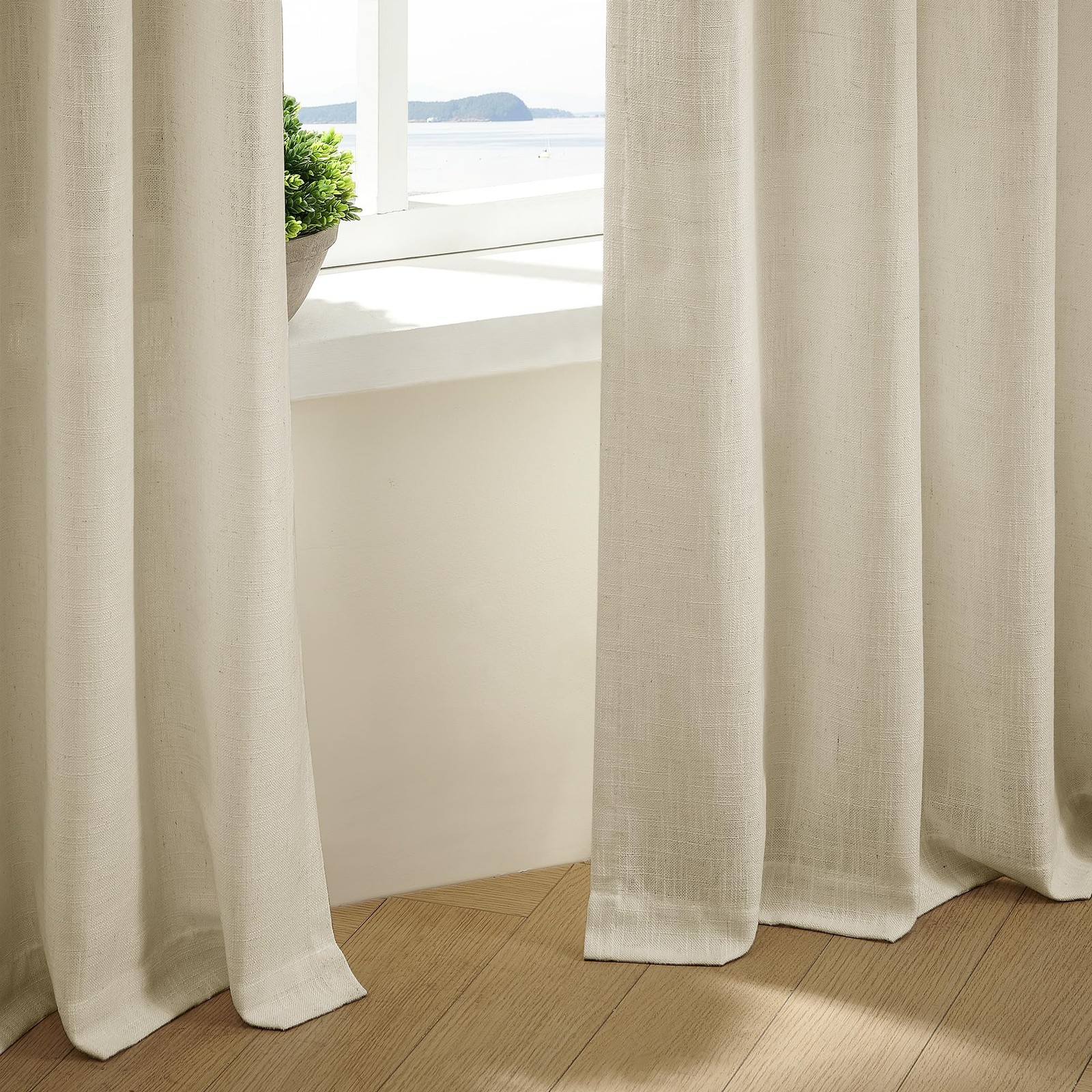 TWODRAPES Linen Flax Curtains Pinch Pleated 2 Panels Living Room Bedroom Memory
