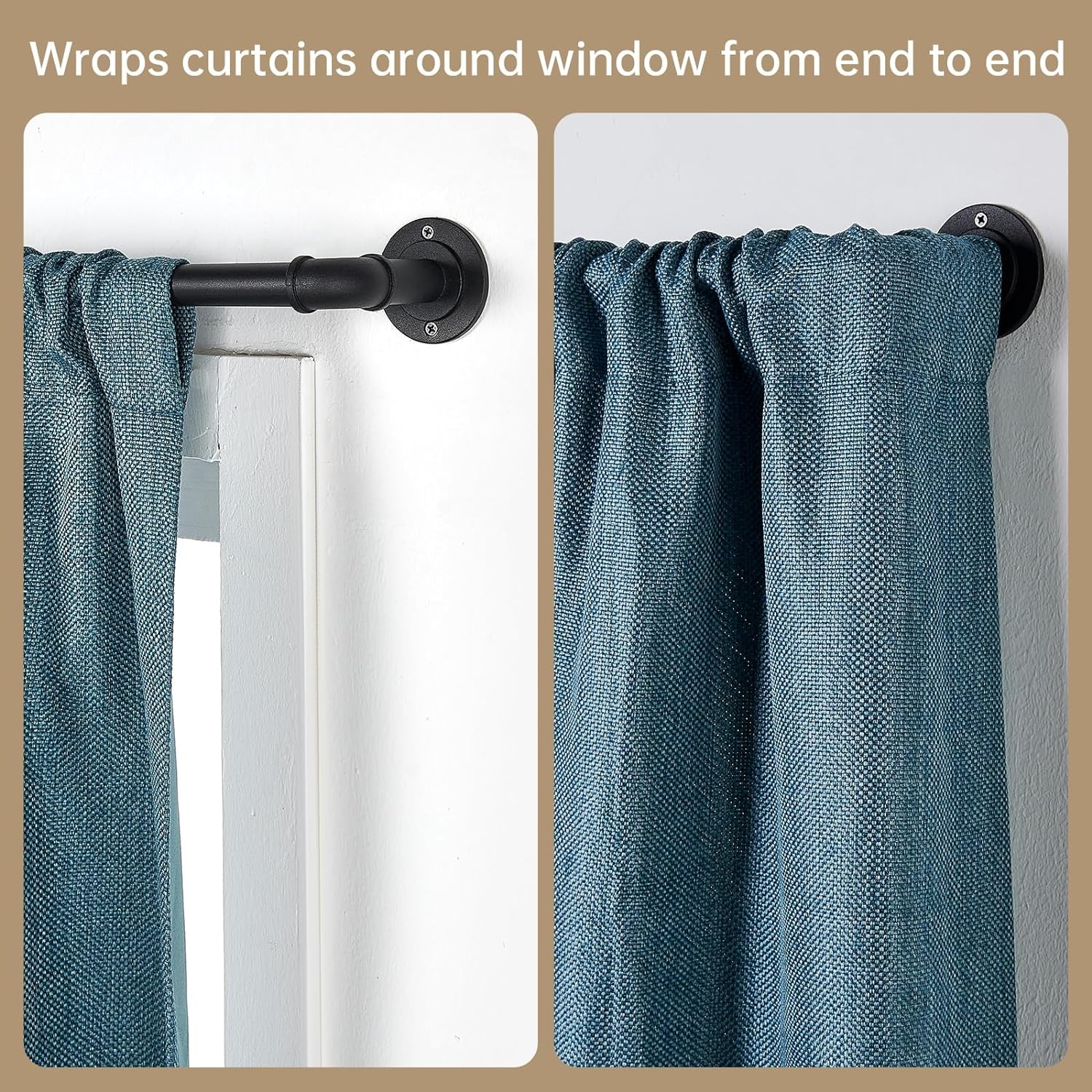 Industrial Curtain Rods for Windows 28 to 48 Inches, Blackout Wrap Around Curtai