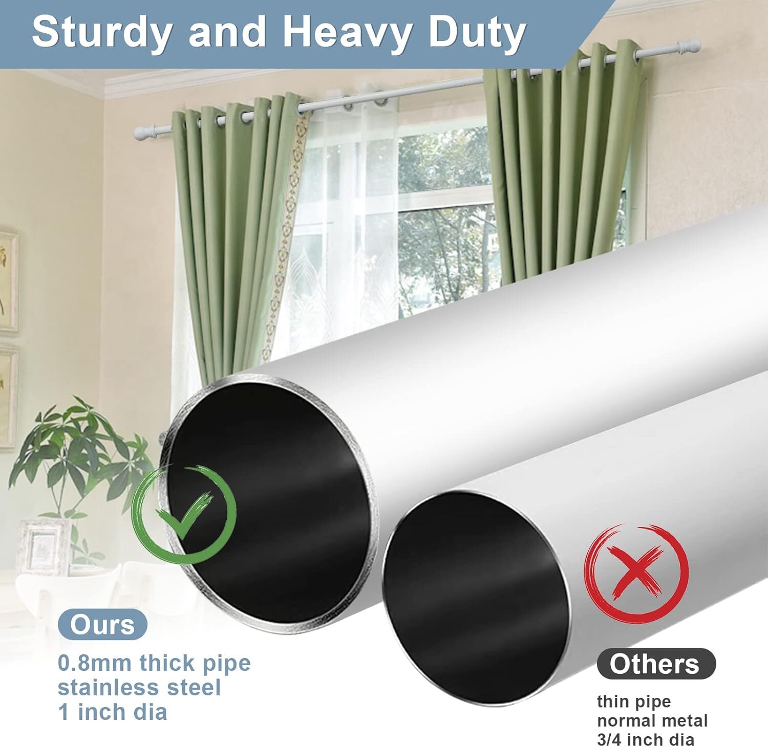 White Curtain Rods for Windows 66 to 120” – 1 Inch Heavy Duty Blackout Curtai…