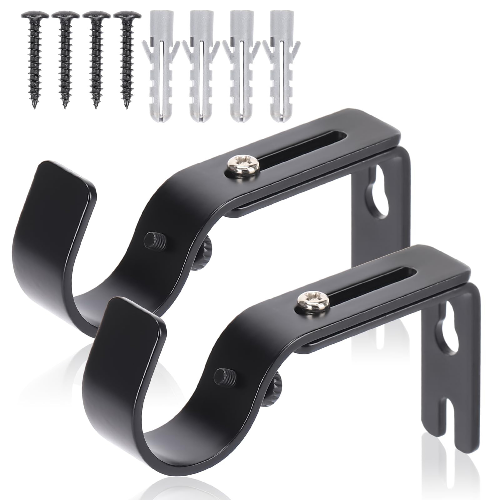 Premium Curtain Rod Brackets for Wall – Adjustable Hooks, Iron Holders for 1 …
