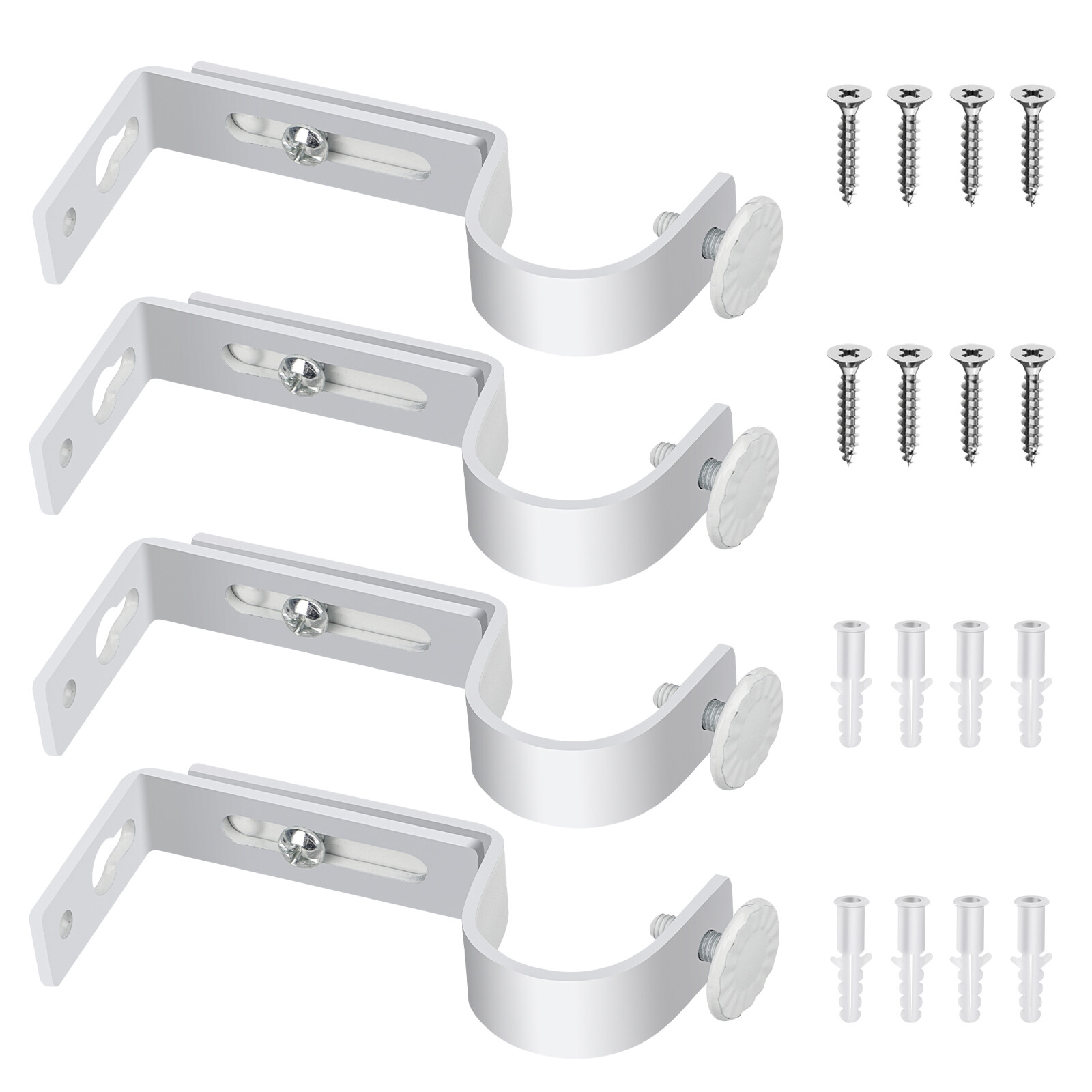 4x Adjustable Wall Mount Curtain Rod Brackets for 1-1.2in Rods No Drill w/ Screw
