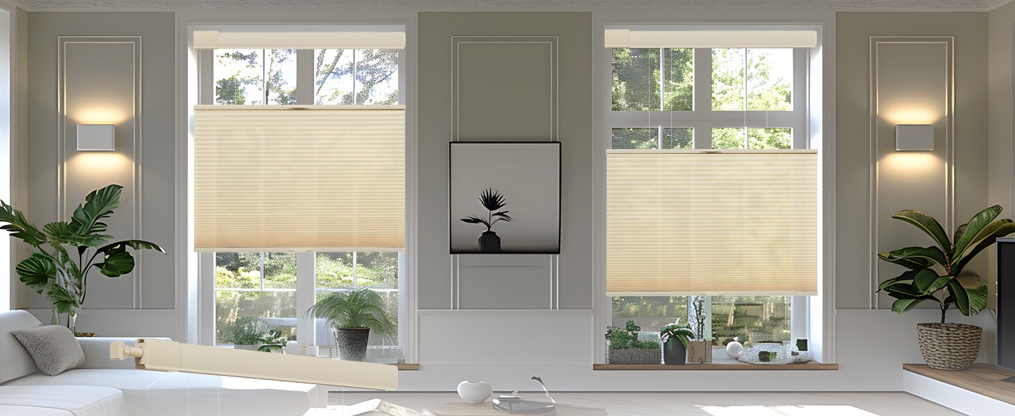 No-Screw Top-Down Bottom-Up Cellular Shades 1″ Light Filter Cordless Beige Blind