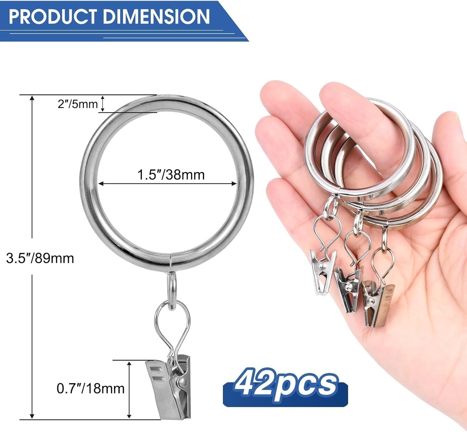 Elegant Satin Nickel Curtain Rings Set of 42 – Easy Install 1.5” Inner Diameter