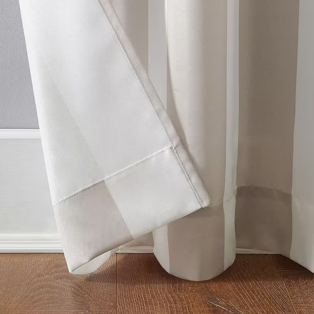Valencia Cabana Stripe Indoor/Outdoor UV Protectant Curtain Panel in Khaki-54 In