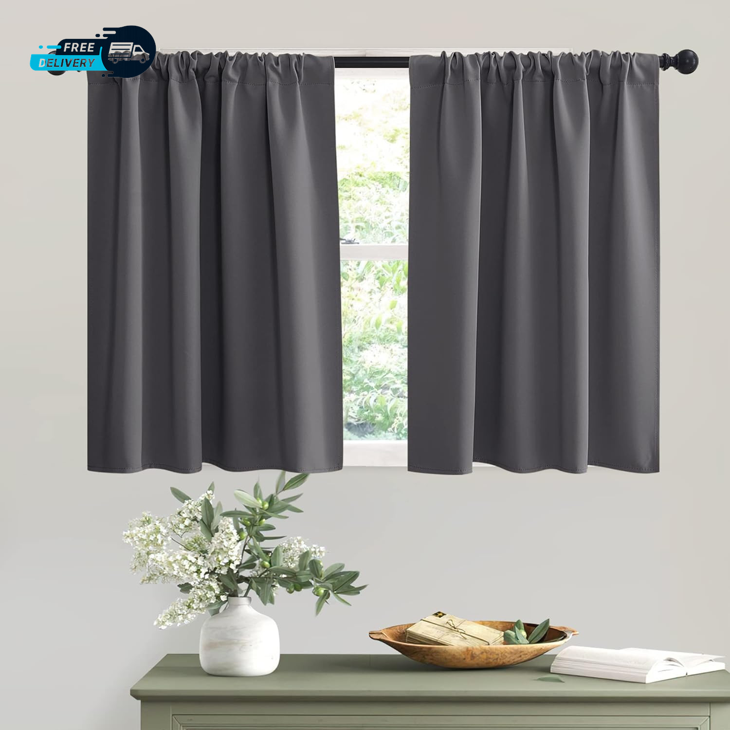 Short Curtains Gray Half Window for Bedroom Wide 42 X Long 36 Inches