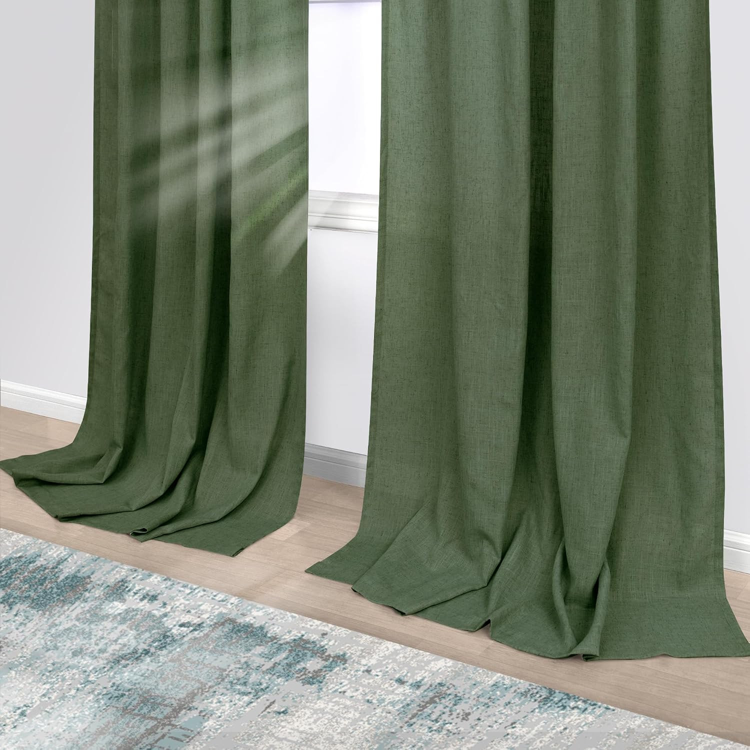 Olive Green 45Inch Short Curtains Back Tab Rod Pocket Kitchen Set, 2 Panels