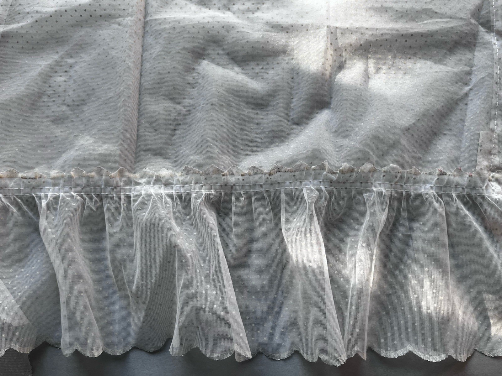 Vtg Sheer White Dotted Swiss Valance Ruffle & Scallop Polyester 2 Panels