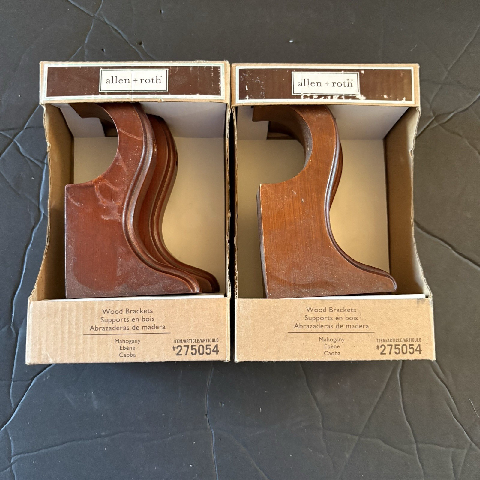 NEW 2 Boxes Allen + Roth Mahogany Wood Brackets for 1 3/8″ to 1 3/4 Diameter
