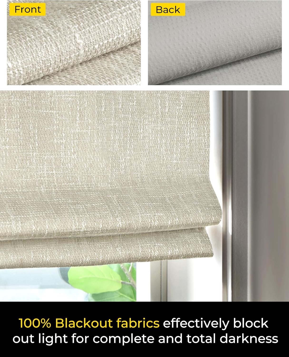 No tools required, wireless Roman shade, 34 in wide × 64 inches high, beige.
