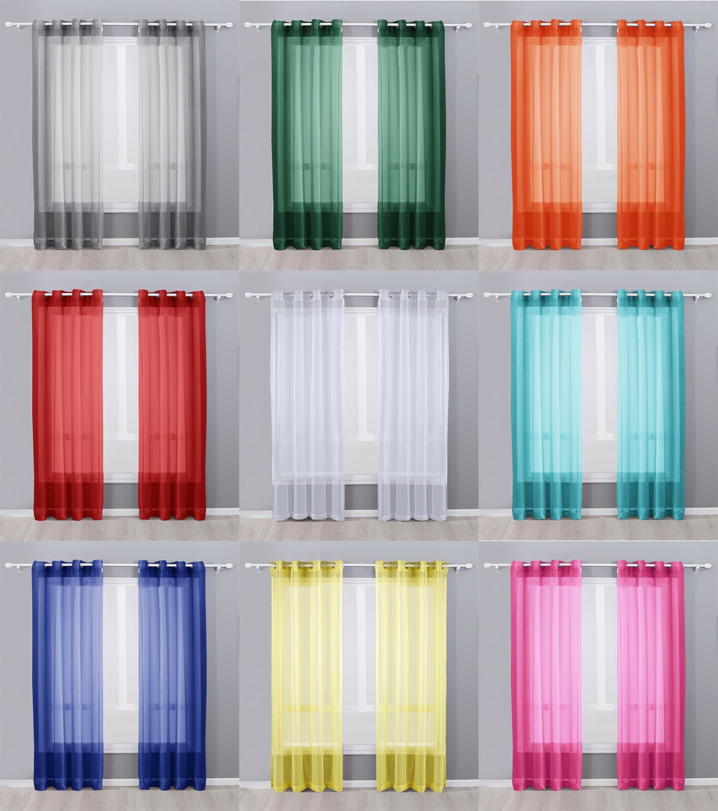 2 Piece Sheer Voile Grommet Top Window Curtain Panel Drapes Many Sizes & Colors