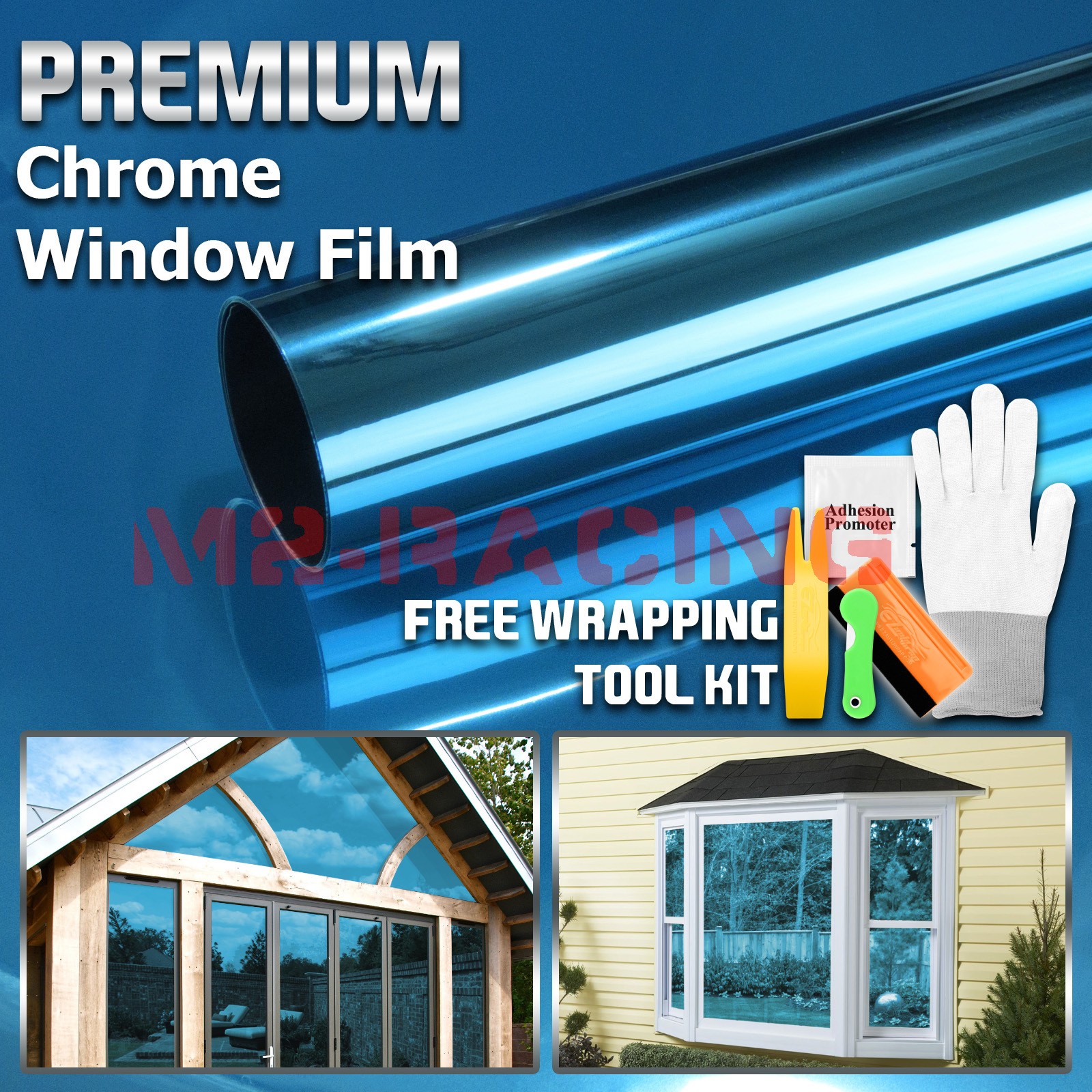Sky Blue Chrome Window Tint One Way Mirror Film UV Heat Reflective Home Office