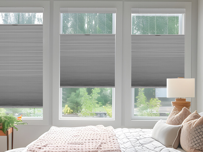 No Screw Installation Clearance Light Filtering Gray Cellular Blinds Honeycomb