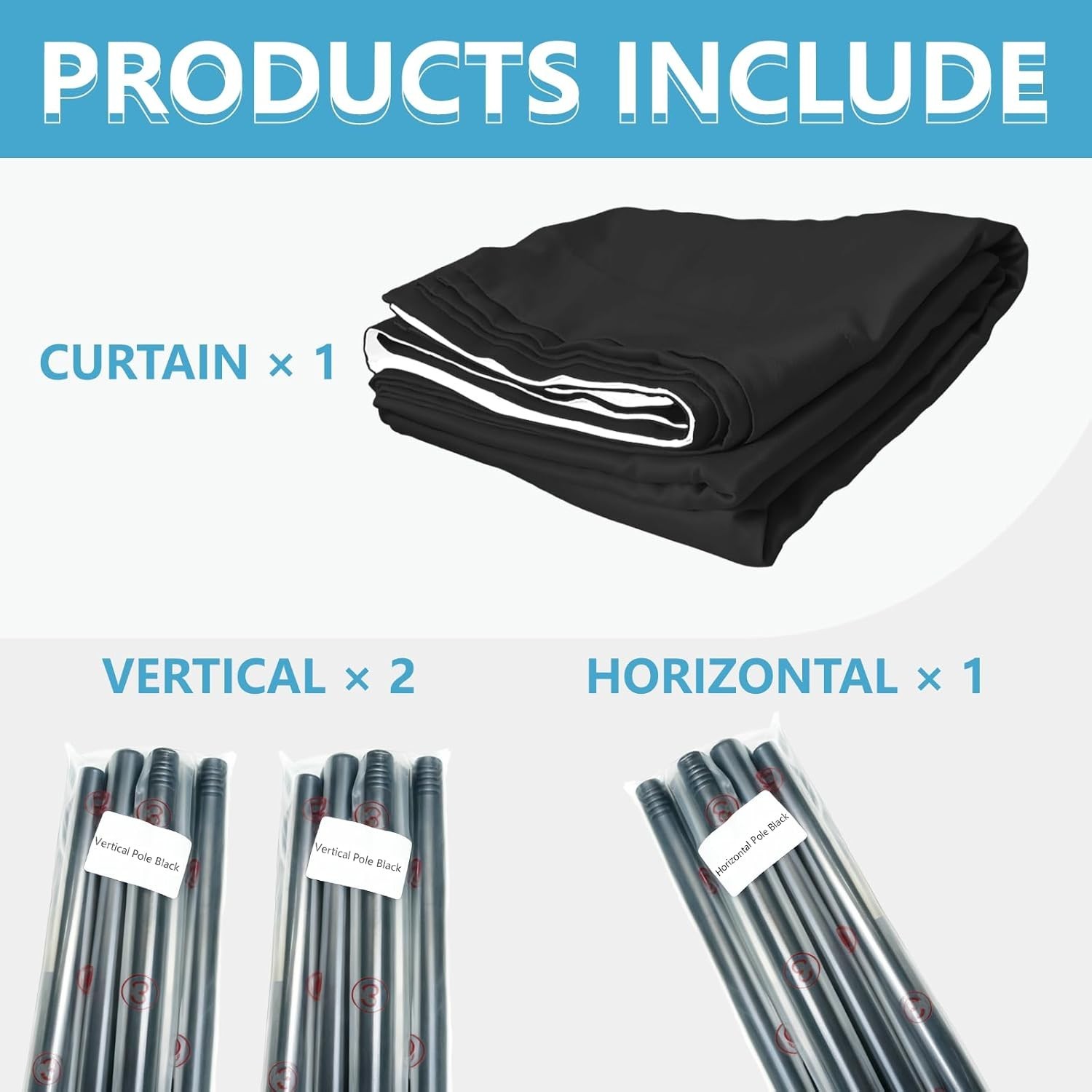 Drill Room Divider Curtain Set: Includes 106″ W x 84″ L Black Curtain & Adjustab