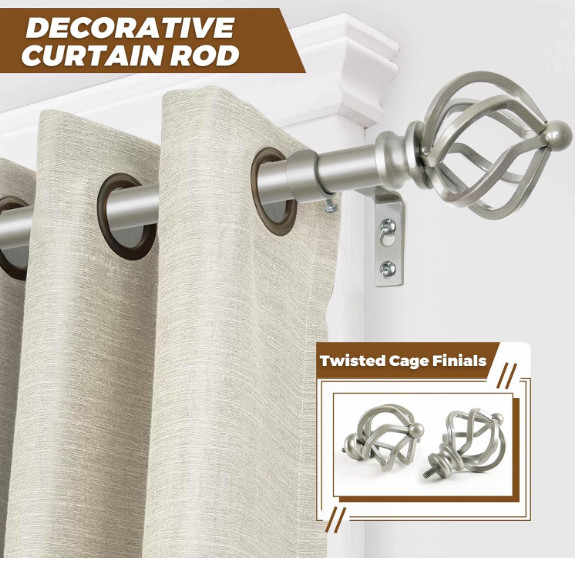 KAMANINA Antique Silver Curtain Rod 32 to 58 inch(2.6-4.8ft) 1 inch Adjustable