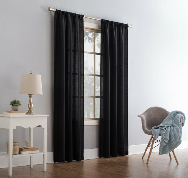 38″X84″ Black Textured Solid Curtain, Single Panel, Mainstays