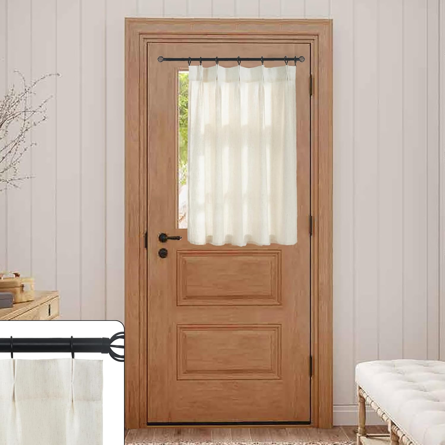 Front Door Curtain for Glass Window 40 Inch Length,Small Pre French Pinch Pleate