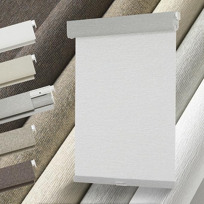 No Drill Light Filtering Roller Shades Cordless Linen Light Gray Window Blinds