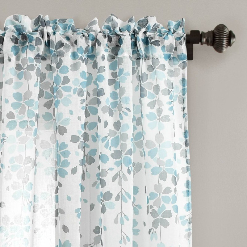 2pk 38"x84" Sheer Weeping Flower Curtain Panels Blue/Gray