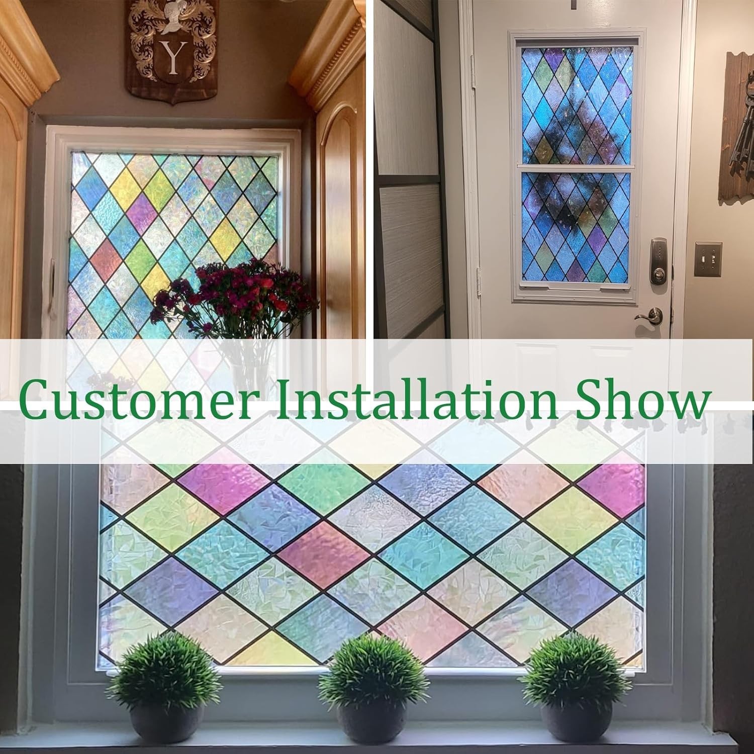 Stained Glass Window Privacy Film 17.7” x 78.7” – Colorful UV Protection