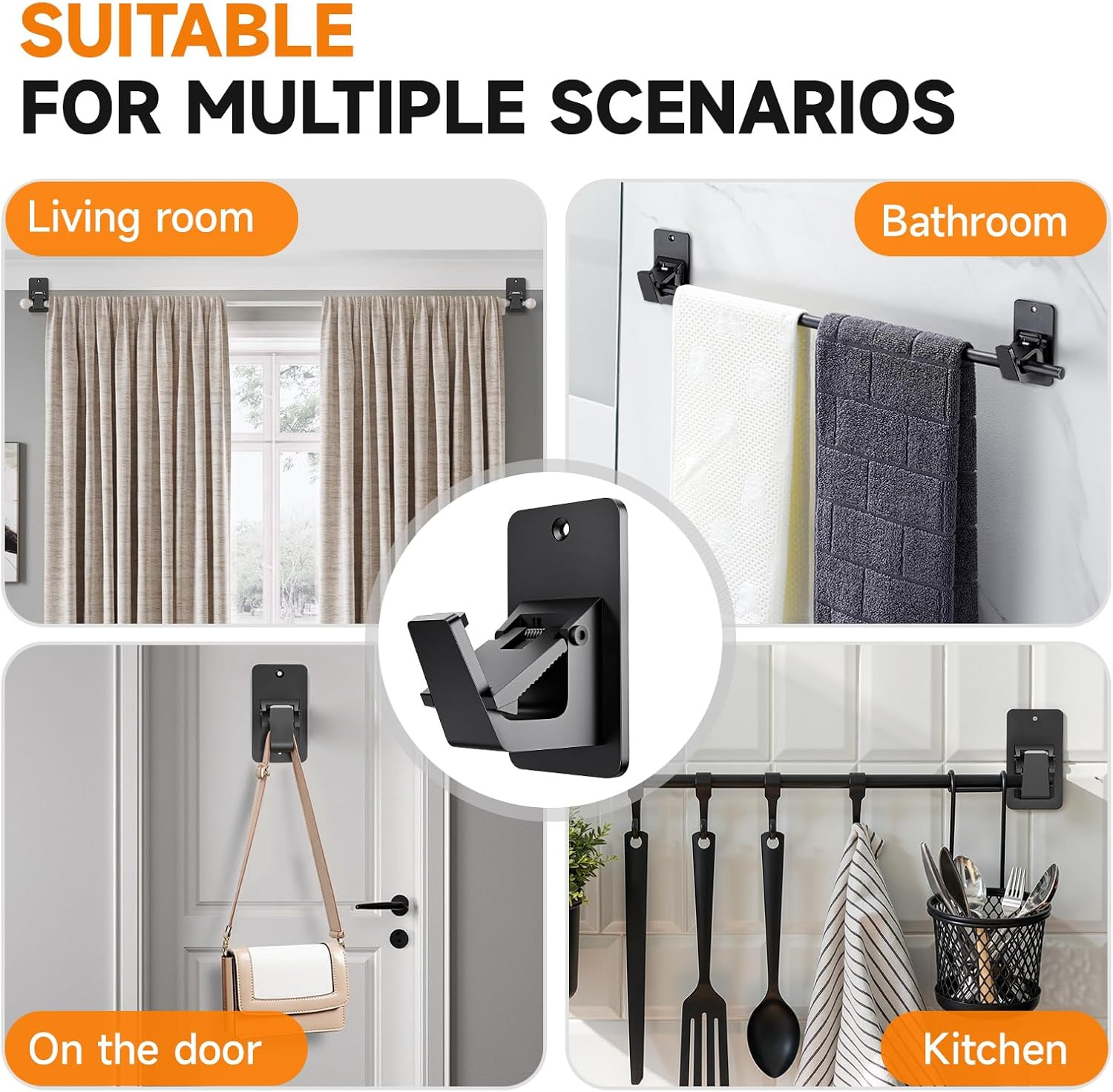 Universal Curtain Rod Holders, No Drill Curtain Rod Brackets, Self Adhesive Curt