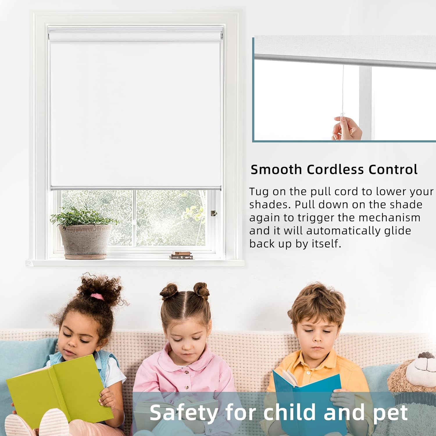 100% Blackout Cordless Roller Shade, White, 37″ W X 72″ H