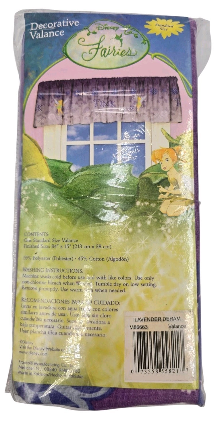 Disney Fairies Tinkerbell Purple Decorative Valance Curtain 84″x 15″ New