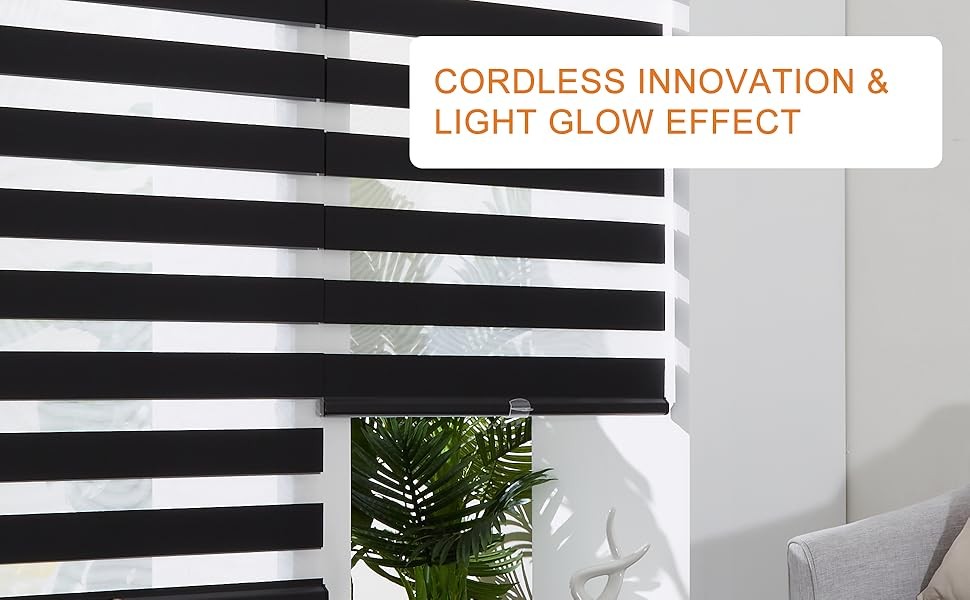Cordless Zebra Blinds for Windows Free-Stop Roller Window Shades (39″ W X 72″ H,