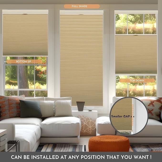 New No Screw Install Top Down Bottom Up Blackout Beige Cellular Blinds Honeycomb
