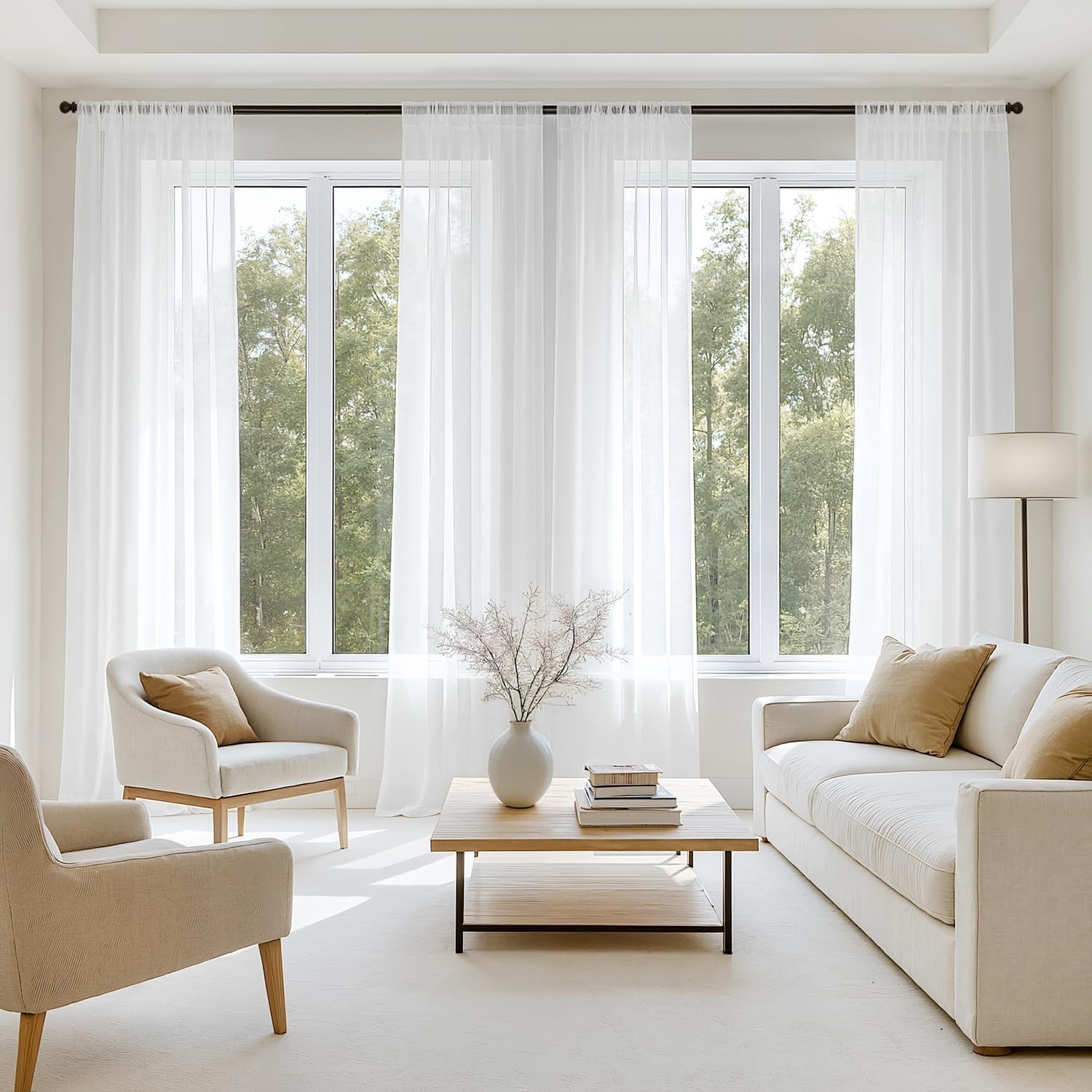 Sheer Curtains 84 Inches Long, 4 Panels Set, 42″W X 84″L (Pack of 4) White