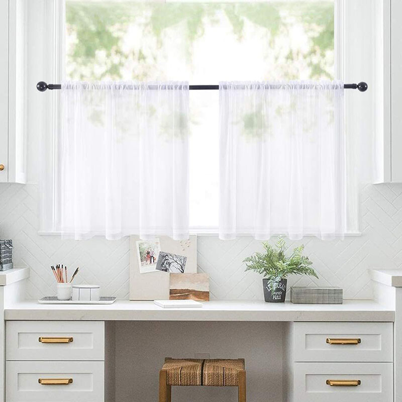Solid Short Sheer Valance Curtains Gauze Tulle Kitchen Cafe Tier Voile Decor 1x
