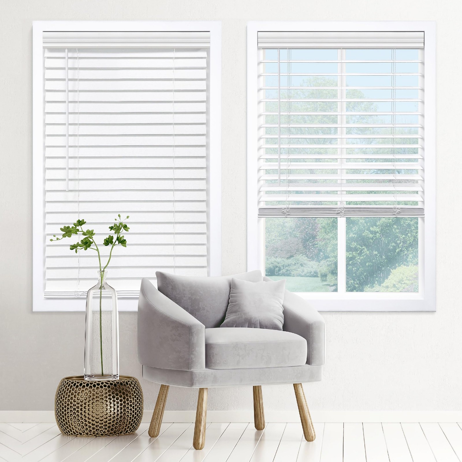 DEZ FURNISHINGS Cordless 2″ Faux Wood Blind 48.75″ W x 72″ H White