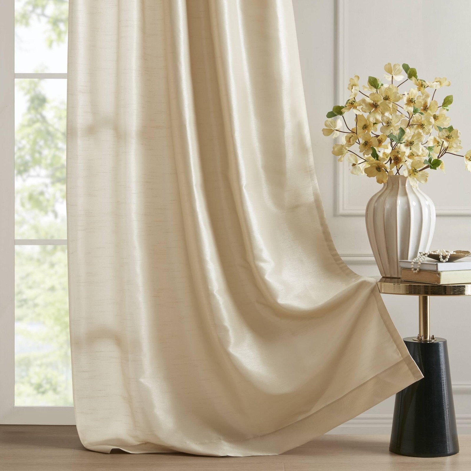Emilia Faux Silk Single Curtain with Privacy Lining, DIY Twist Tab Top, Room …