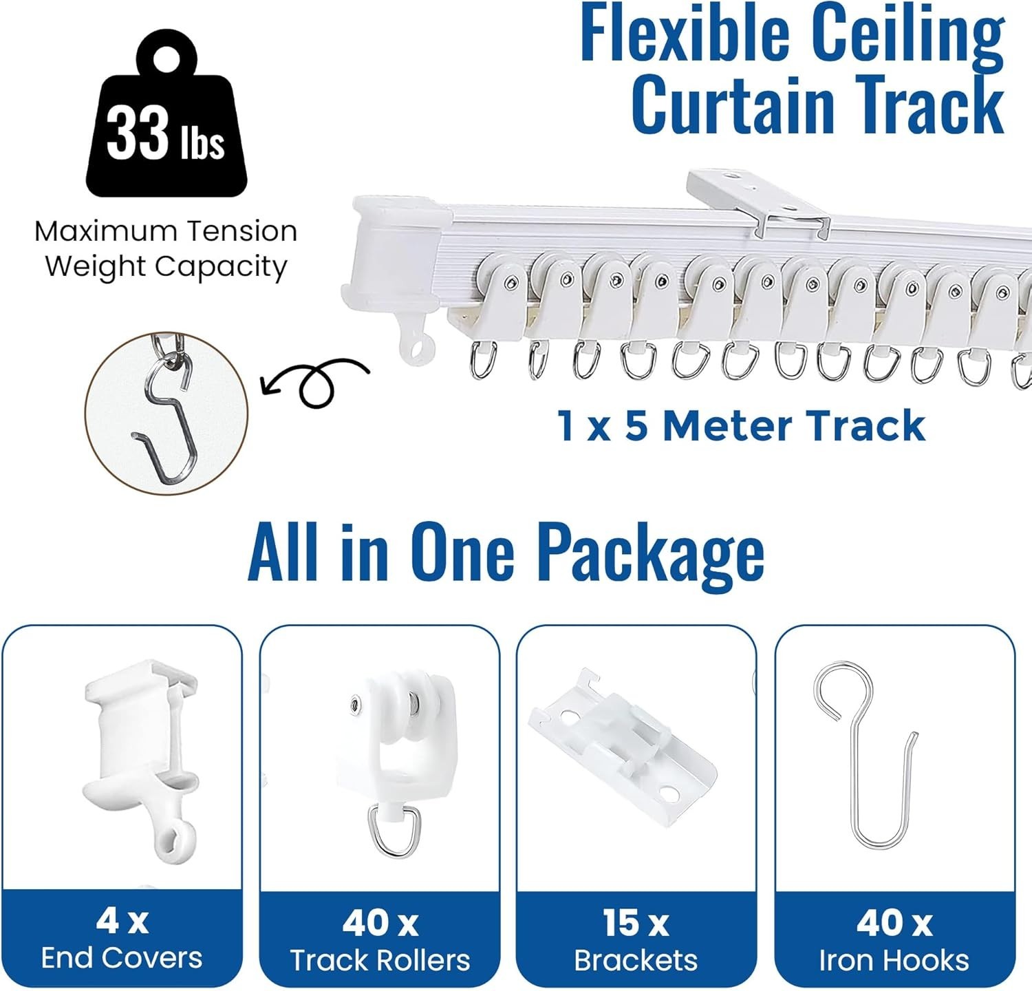 Flexible Ceiling Curtain Track System, 16.4 ft, Room Divider