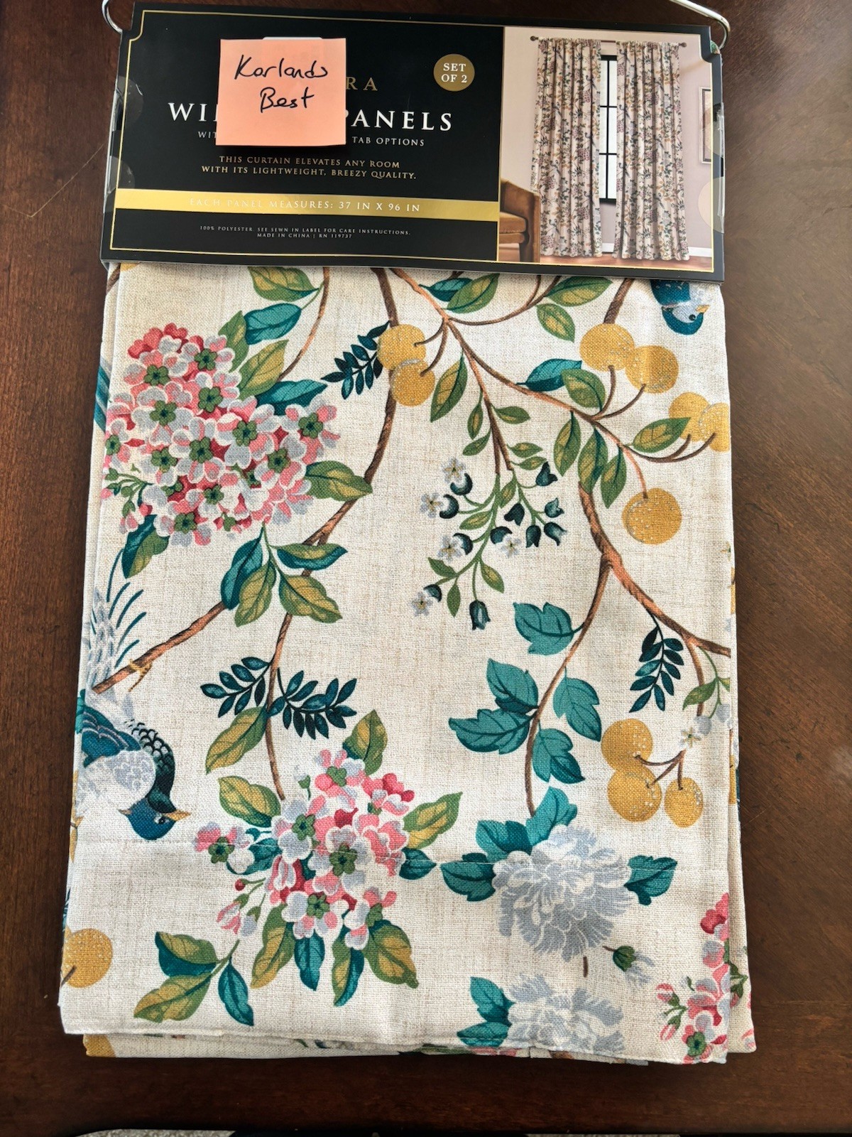 Anatara 2 pc Window Curtains Floral Botanic Birds ea 37″ x 96″ New