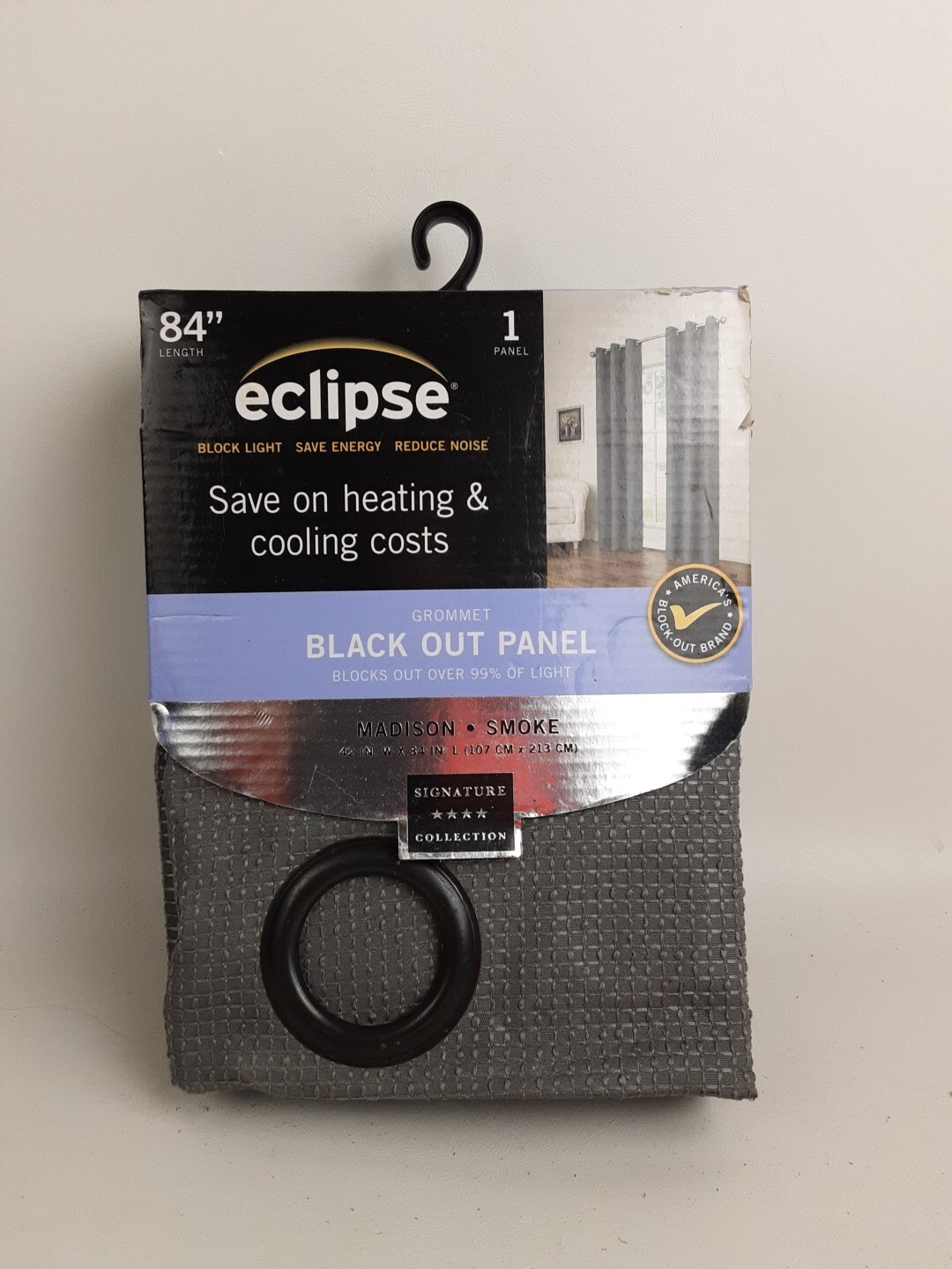 Eclipse Blackout Grommet Curtain 42 in x 84 long 1 Panel Madison Smoke