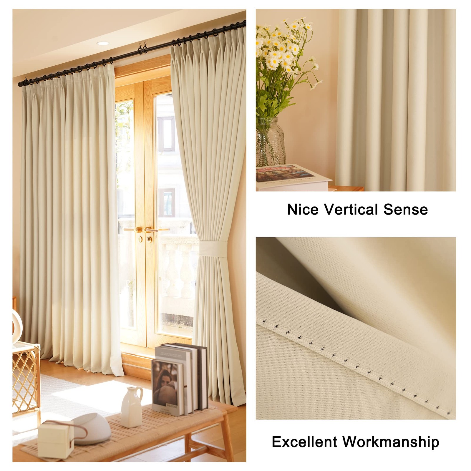 Huto Pinch Pleat Curtain Room Darkening Drapes 72 Inches Long For Living