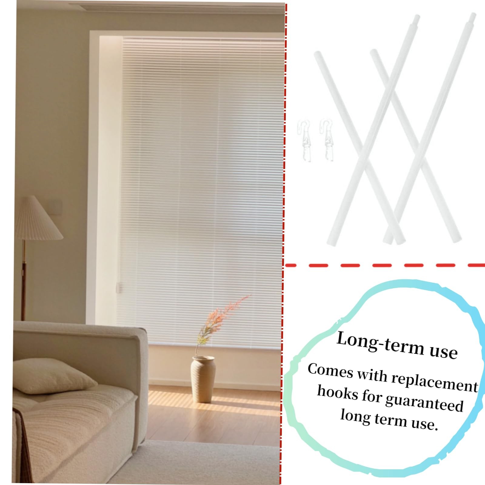24 Inch Plastic Blind Rods, Foldable Blind Wand , White, 2 Pack with Hook, Li…
