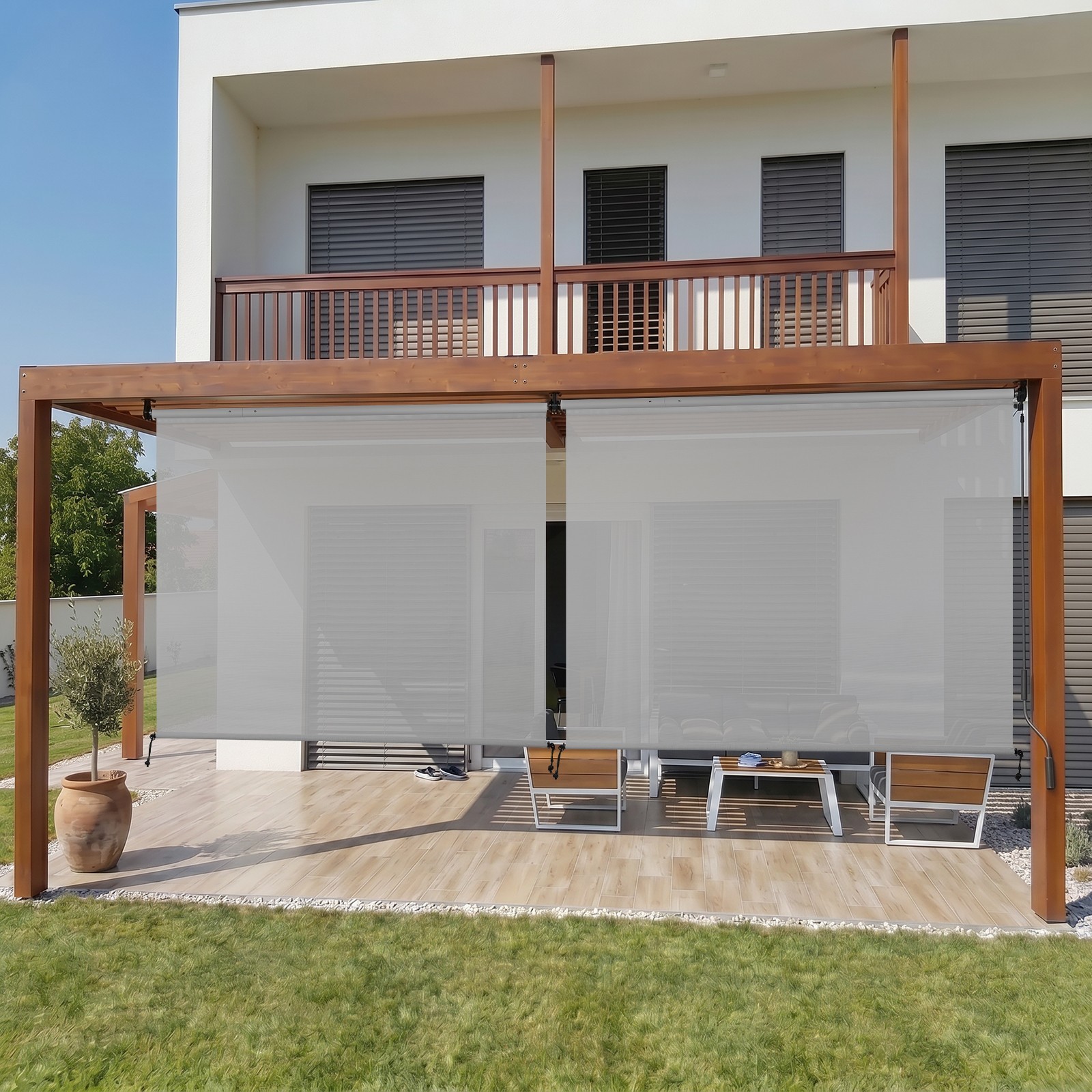 4ft (W) x 8ft (H) Outdoor Roller Shades 5% Openness Cordless Sun Roll up Shade