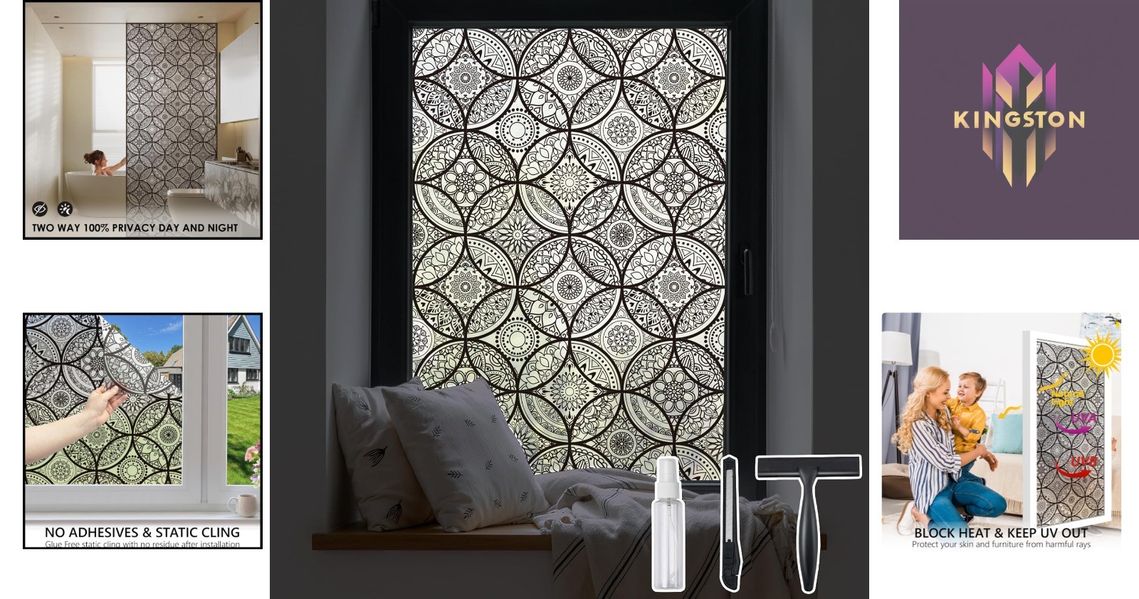Stylish Static Cling Privacy Film – Pure Black, 17.7″ x 78.7″ for Home Decor