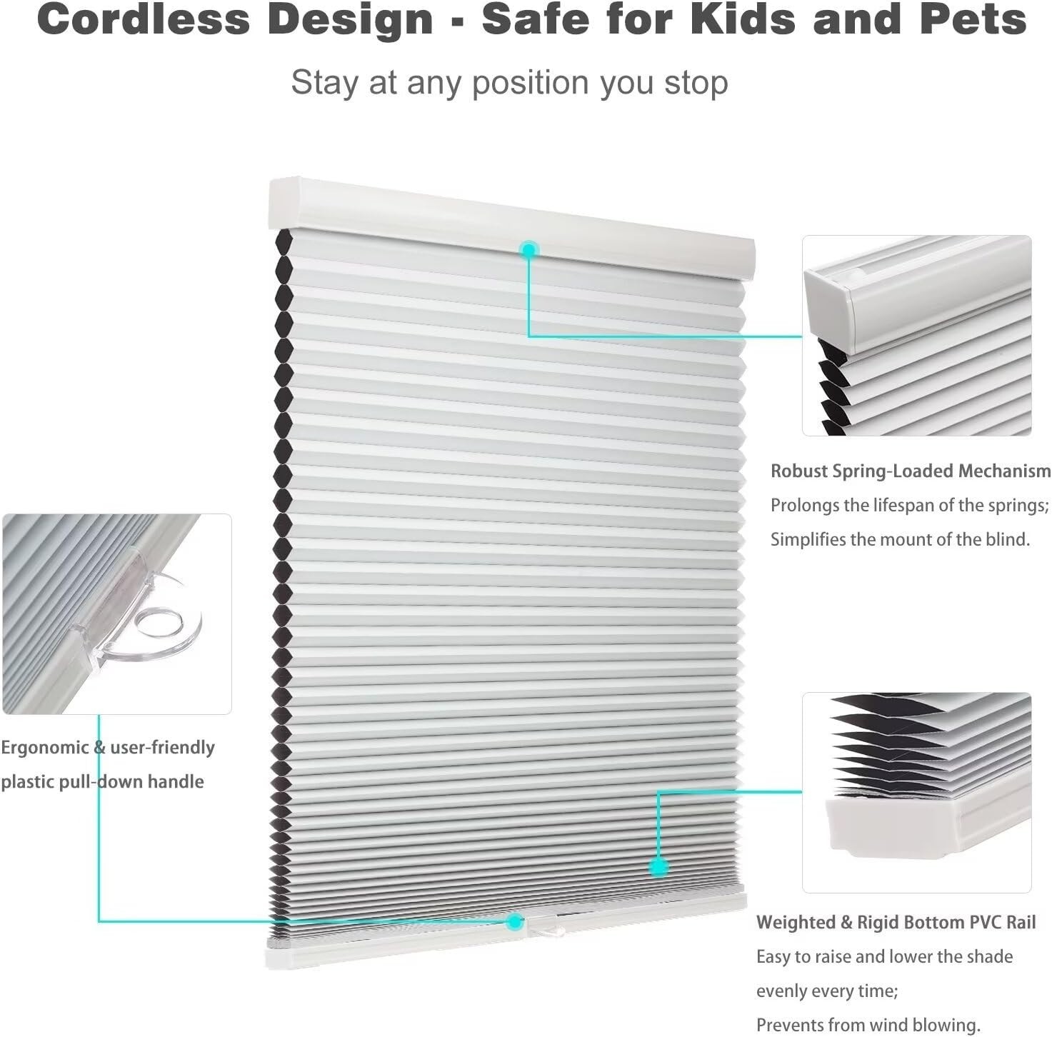 MYshade Cordless Blackout Cellular Shades 22″W x 36″H White Honeycomb