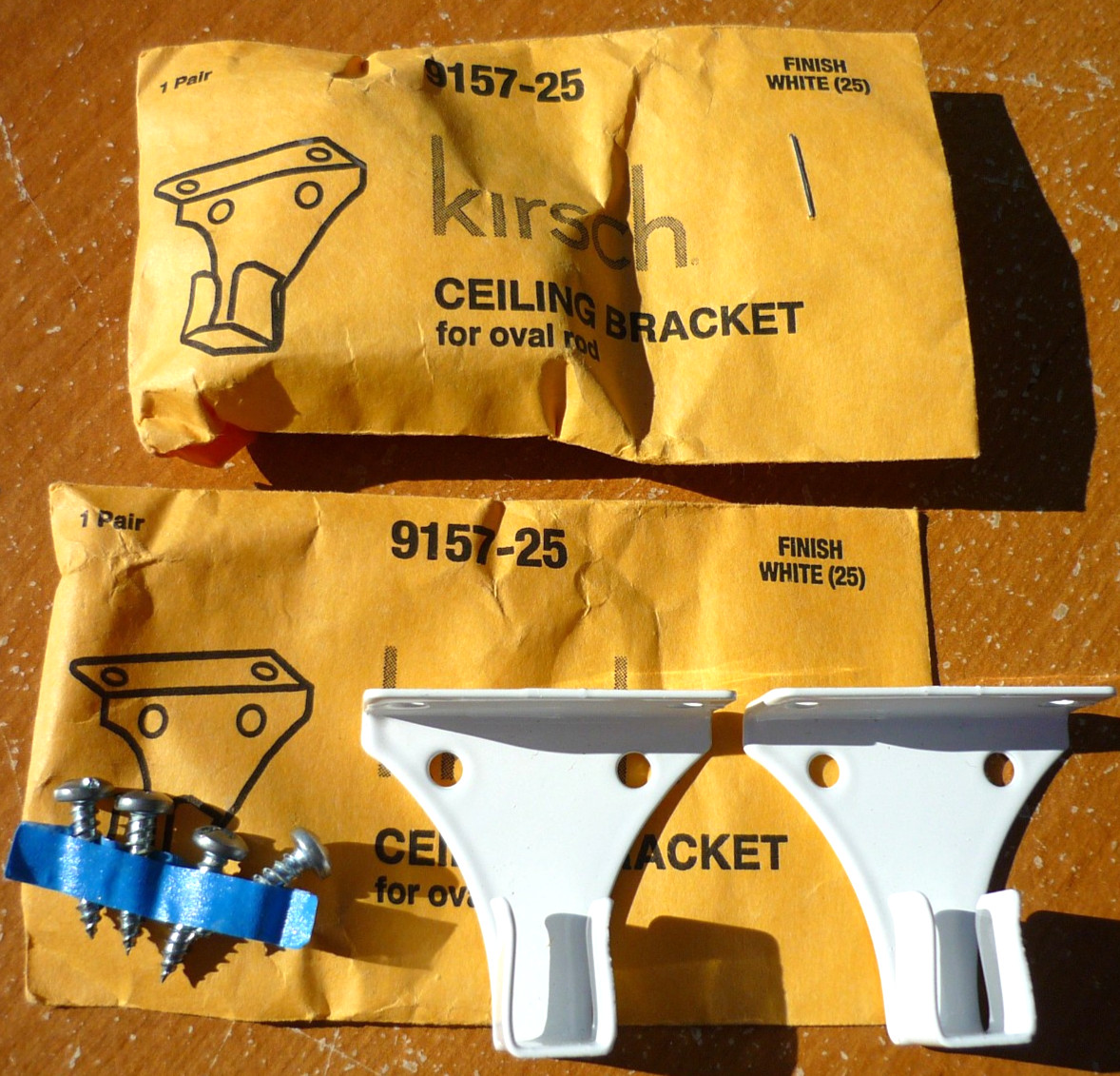 (2 PAIRS) Vintage Kirsch Oval Rod Ceiling Bracket 9157-25 w/ Screws – White