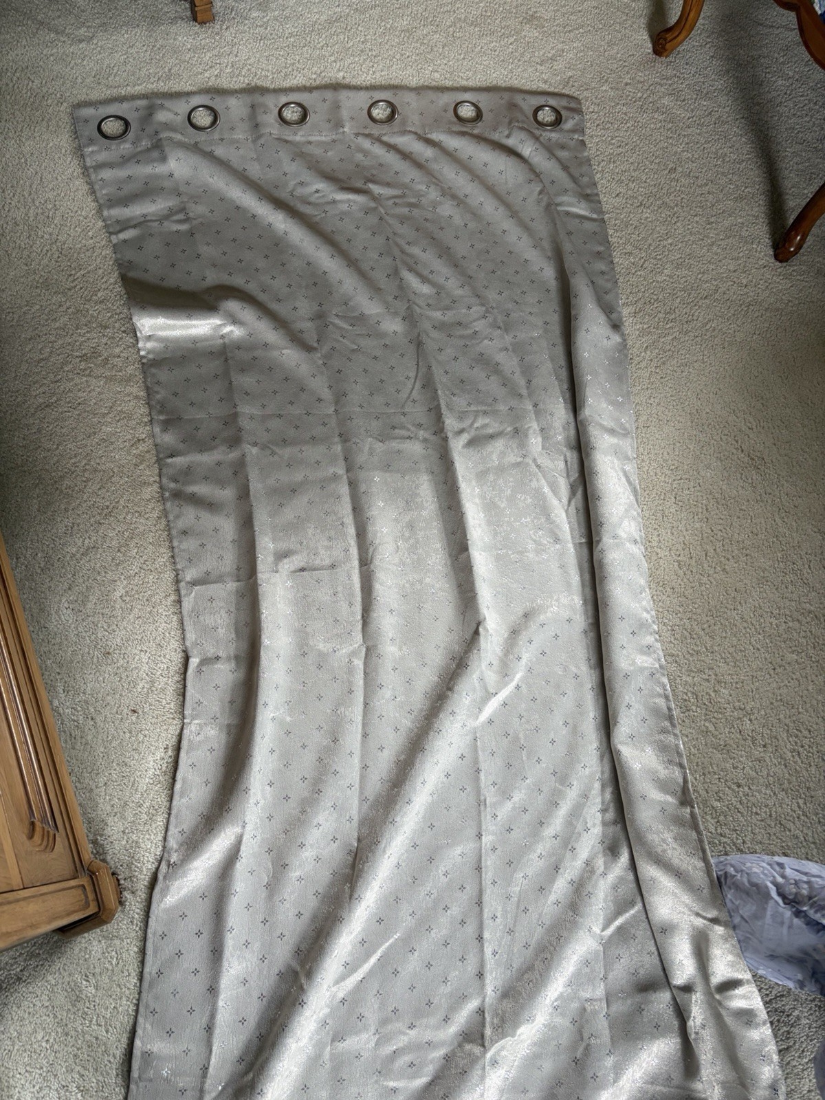 Silver patterned reversible blackout curtains x6 length: 38 in, height: 84 in