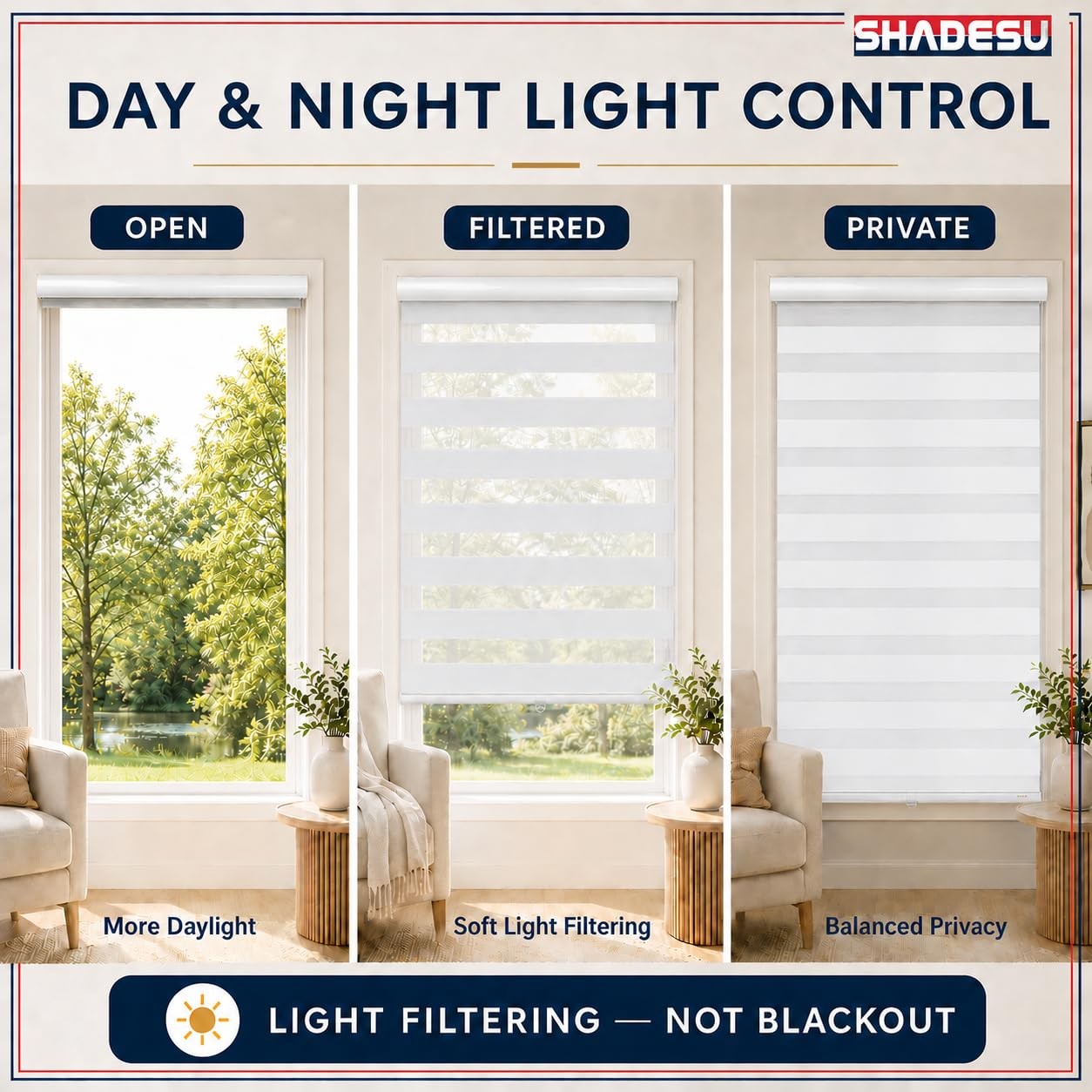 Cordless Zebra Blinds – Light Filtering Dual-Layer Window Shades for Privacy …