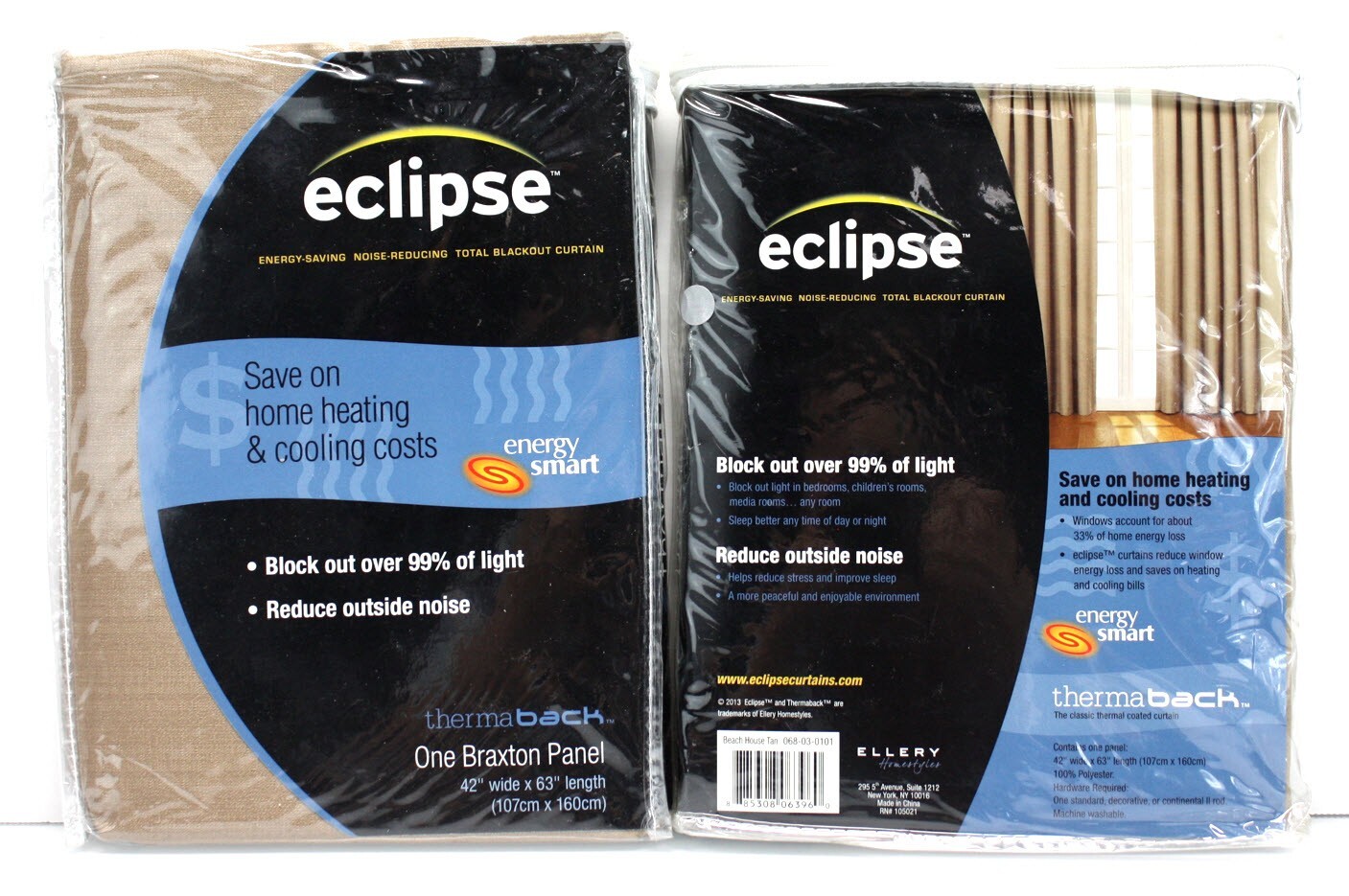 2 Panels – Eclipse BRAXTON Blackout Drapes – 63″ L KHAKI Tan Beige 🌟NEW🌟