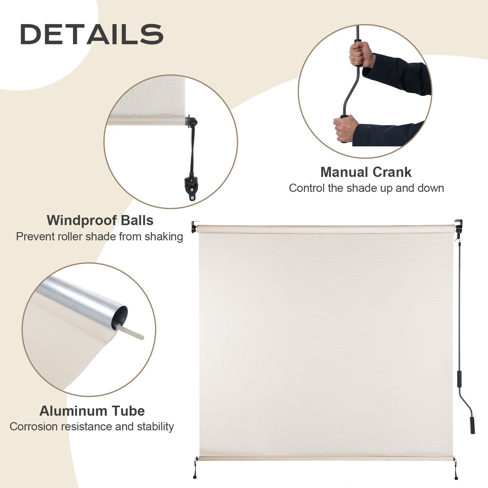 4ft (W) x 8ft (H) Outdoor Roller Shades 5% Openness Cordless Sun Roll up Shade